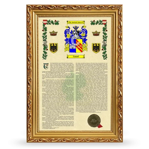 Cossel Armorial History Framed - Gold