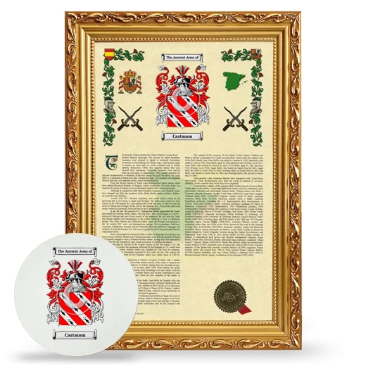 Castanon Framed Armorial History and Mouse Pad - Gold