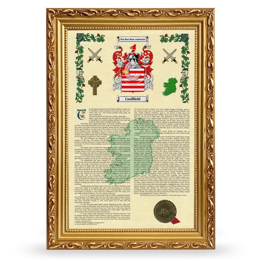 Caullfield Armorial History Framed - Gold