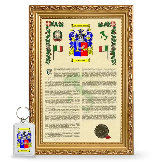 Caravona Framed Armorial History and Keychain - Gold