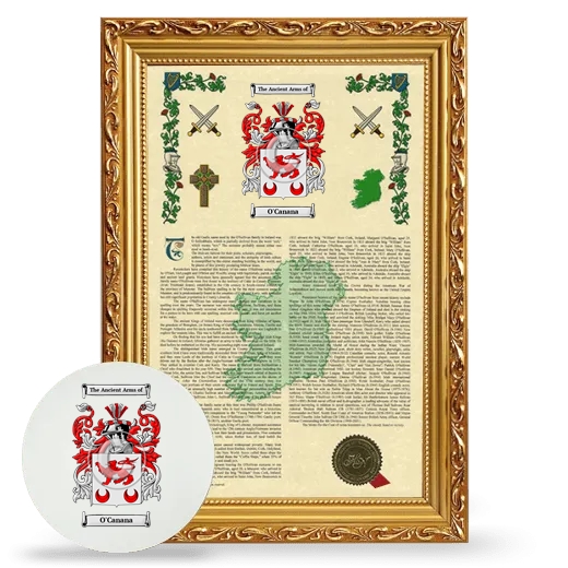 O'Canana Framed Armorial History and Mouse Pad - Gold
