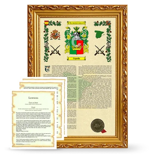 Cepeda Framed Armorial History and Symbolism - Gold