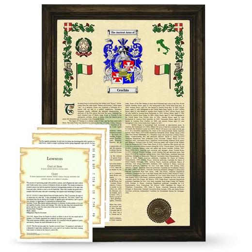 Ceschin Framed Armorial History and Symbolism - Brown