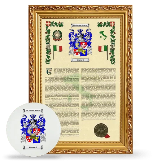 Cescotti Framed Armorial History and Mouse Pad - Gold