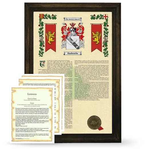 Shadworthe Framed Armorial History and Symbolism - Brown