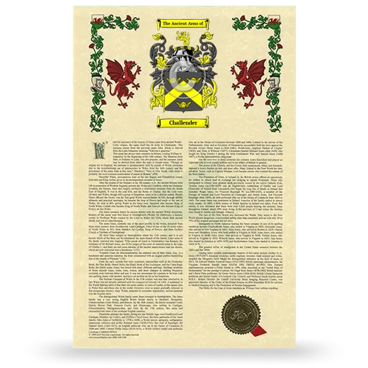 Challender Armorial History with Coat of Arms