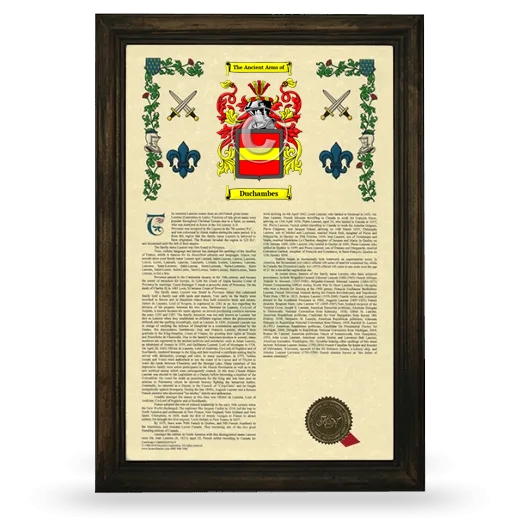 Duchambes Armorial History Framed - Brown