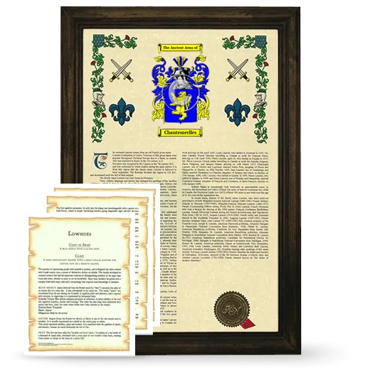 Chantemerlles Framed Armorial History and Symbolism - Brown