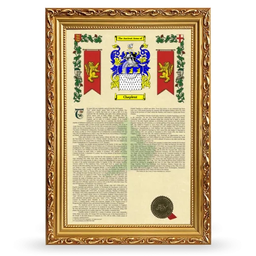 Chaplent Armorial History Framed - Gold