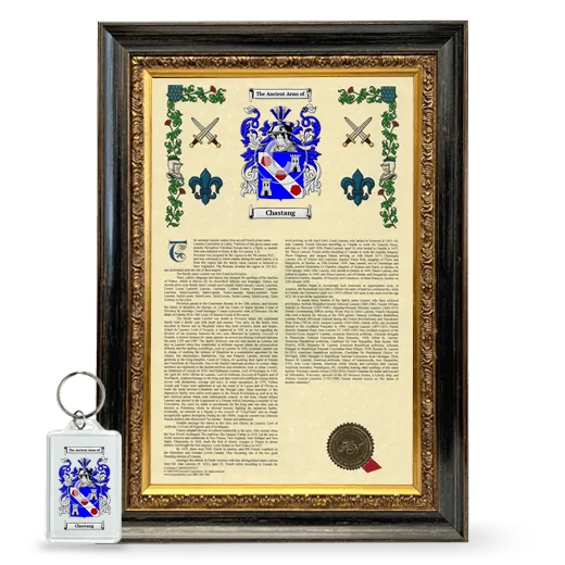Chastang Framed Armorial History and Keychain - Heirloom