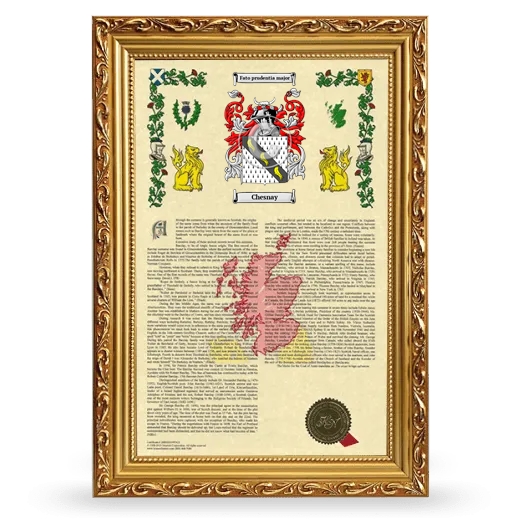 Chesnay Armorial History Framed - Gold