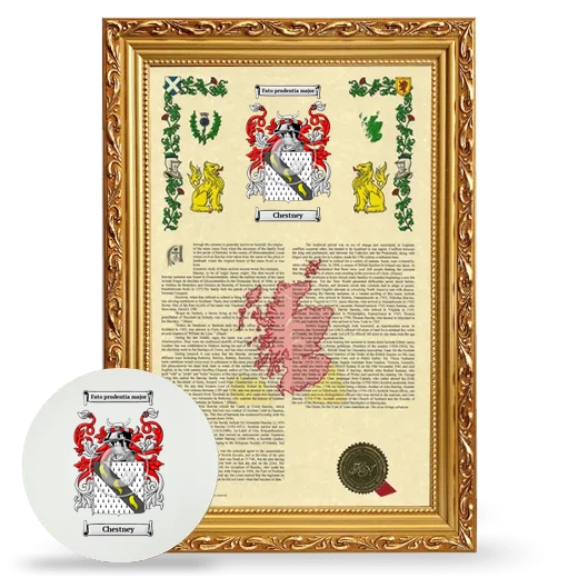 Chestney Framed Armorial History and Mouse Pad - Gold