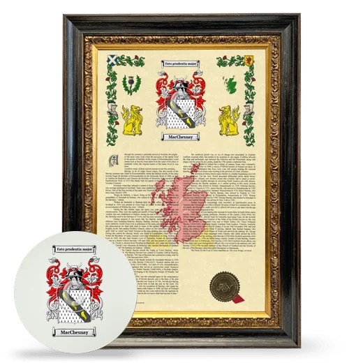 MacChesnay Framed Armorial History and Mouse Pad - Heirloom