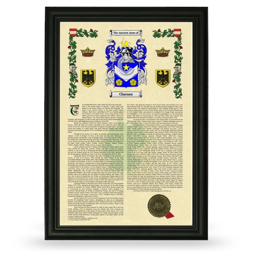 Charnay Armorial History Framed - Black