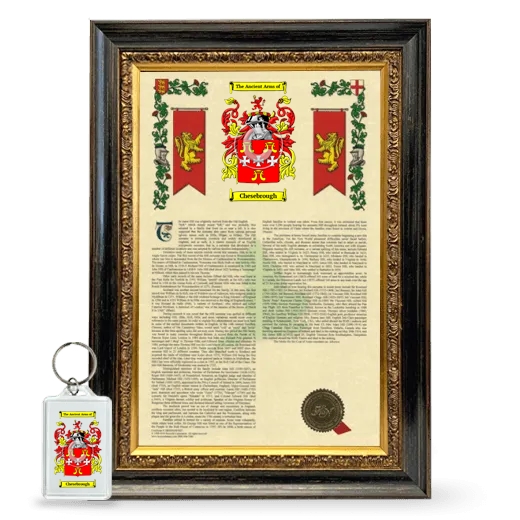 Chesebrough Framed Armorial History and Keychain - Heirloom
