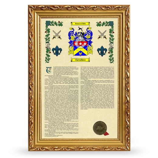 Chevalliere Armorial History Framed - Gold