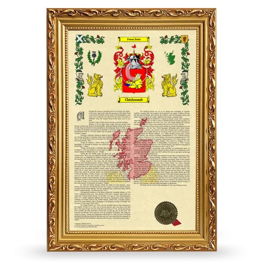 Chishoomb Armorial History Framed - Gold