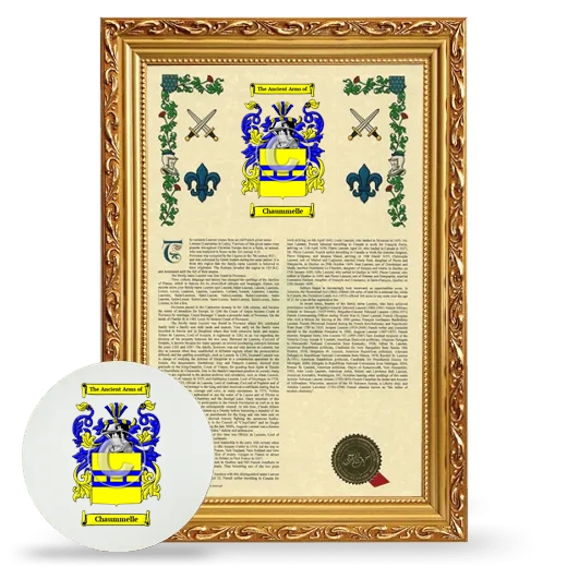 Chaummelle Framed Armorial History and Mouse Pad - Gold