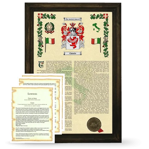 Ciancio Framed Armorial History and Symbolism - Brown