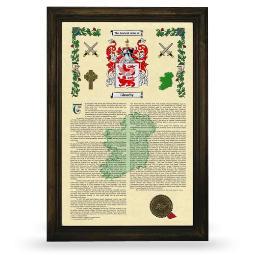 Glanchy Armorial History Framed - Brown