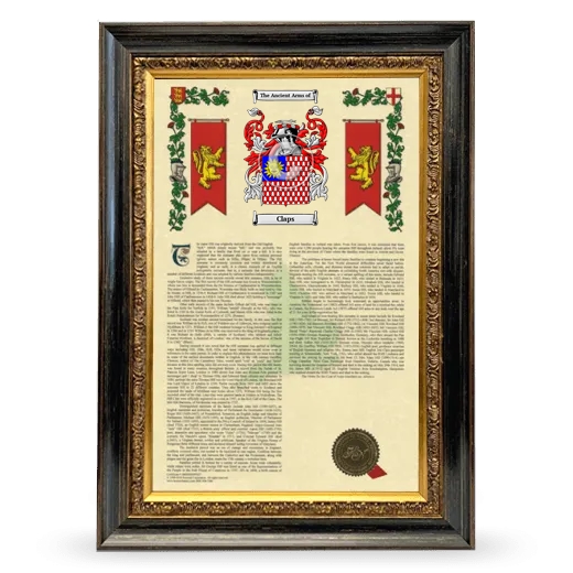 Claps Armorial History Framed - Heirloom
