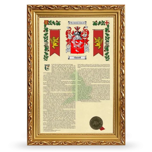 Clarrell Armorial History Framed - Gold