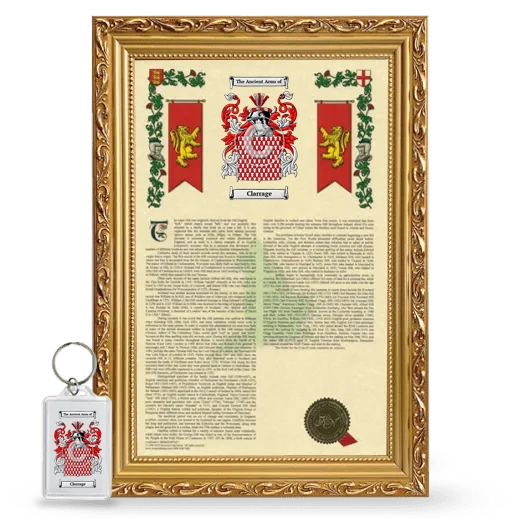 Clarrage Framed Armorial History and Keychain - Gold