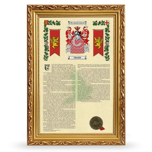 Clarrish Armorial History Framed - Gold