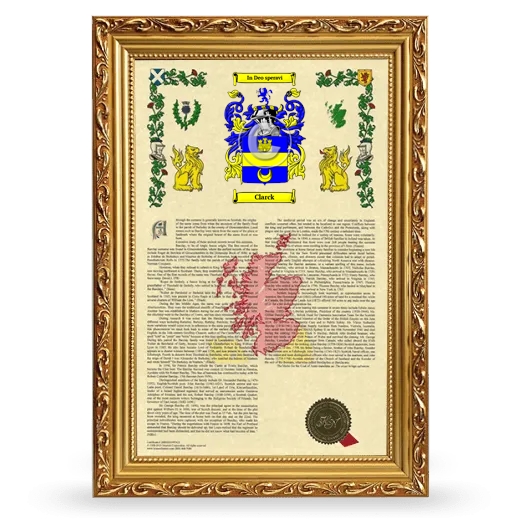 Clarck Armorial History Framed - Gold