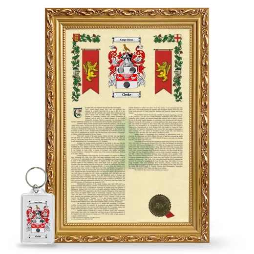 Clerke Framed Armorial History and Keychain - Gold