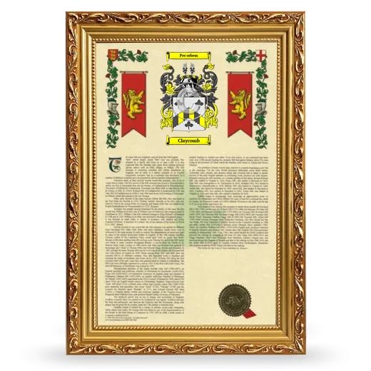 Claycomb Armorial History Framed - Gold