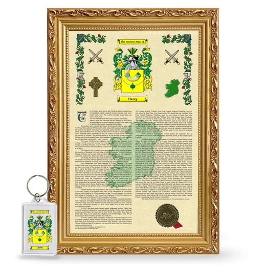 Clarey Framed Armorial History and Keychain - Gold