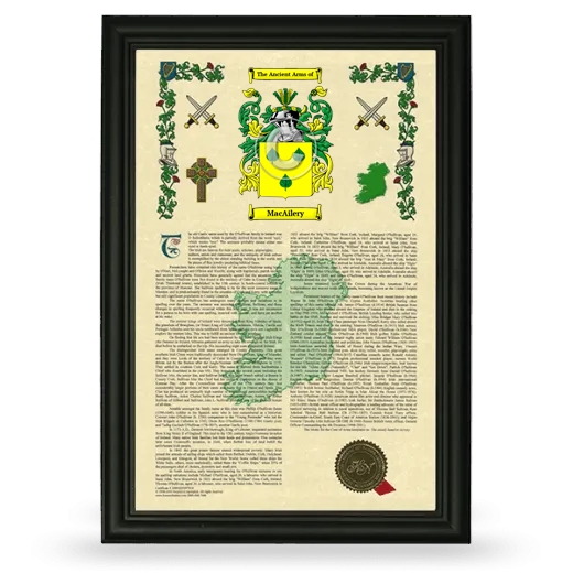 MacAilery Armorial History Framed - Black