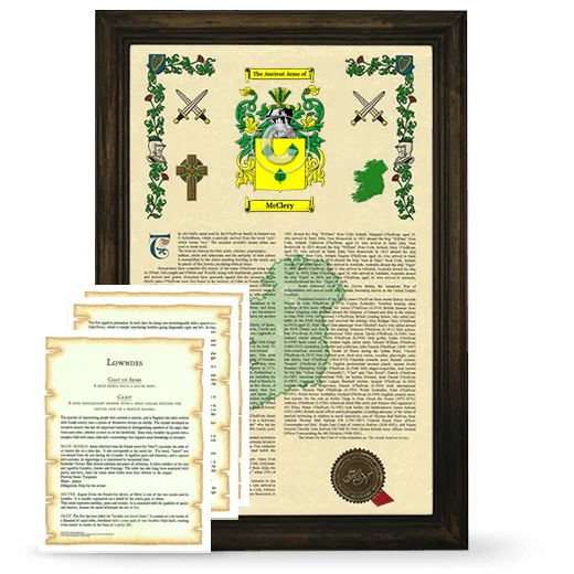 McClery Framed Armorial History and Symbolism - Brown