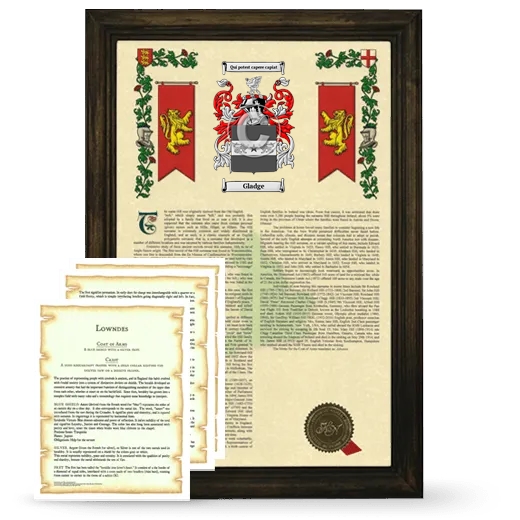 Gladge Framed Armorial History and Symbolism - Brown