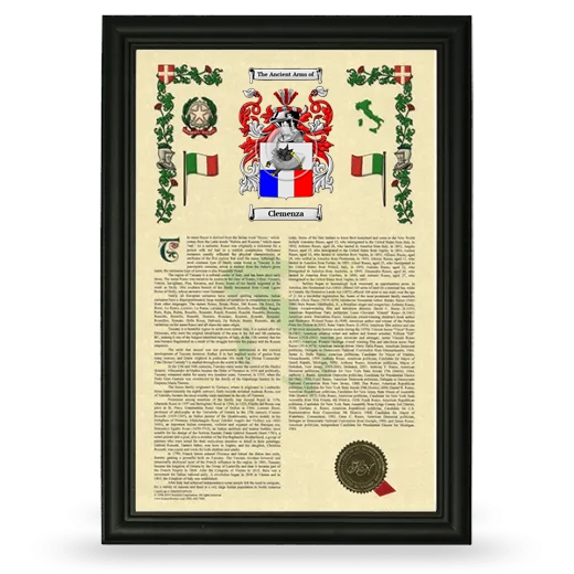 Clemenza Armorial History Framed - Black