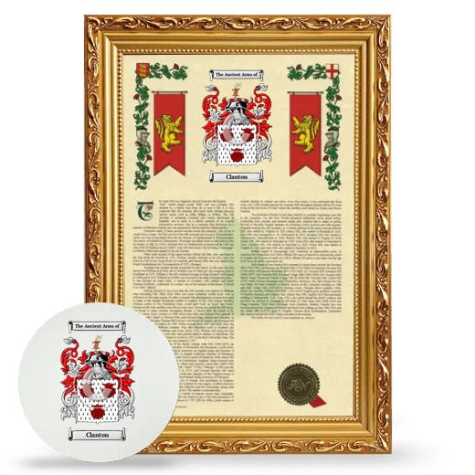 Clanton Framed Armorial History and Mouse Pad - Gold