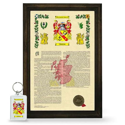 Clouston Framed Armorial History and Keychain - Brown