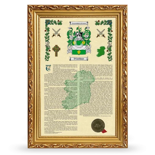 O'Cawhays Armorial History Framed - Gold