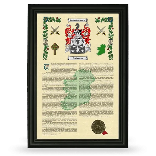 Coulemyn Armorial History Framed - Black