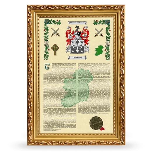 Coulemyn Armorial History Framed - Gold
