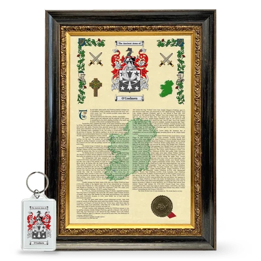 O'Coalmen Framed Armorial History and Keychain - Heirloom