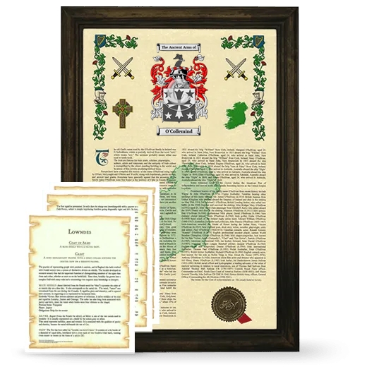 O'Collemind Framed Armorial History and Symbolism - Brown
