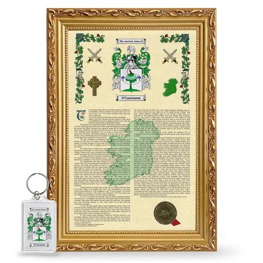 O'Concanant Framed Armorial History and Keychain - Gold