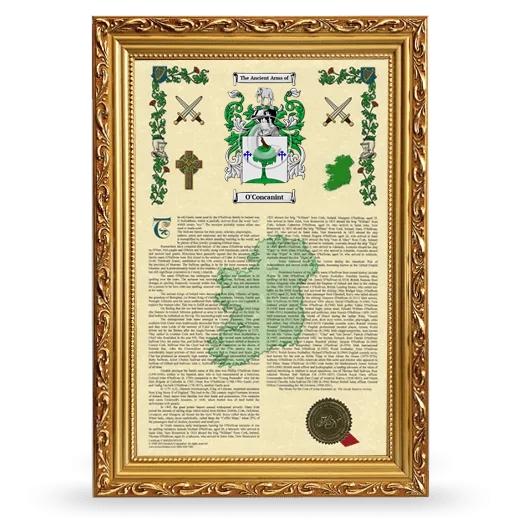 O'Concanint Armorial History Framed - Gold