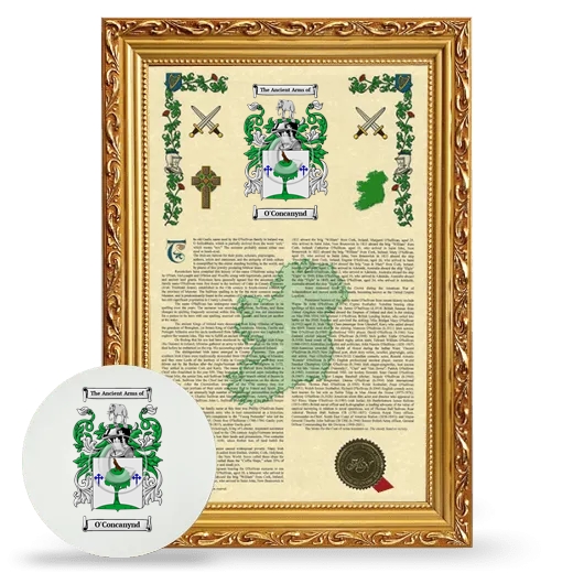 O'Concanynd Framed Armorial History and Mouse Pad - Gold