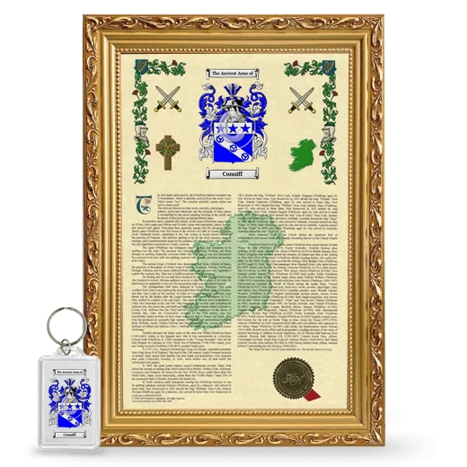 Cunniff Framed Armorial History and Keychain - Gold