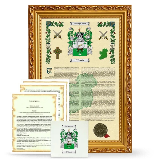 O'Conels Framed Armorial, Symbolism and Large Tile - Gold