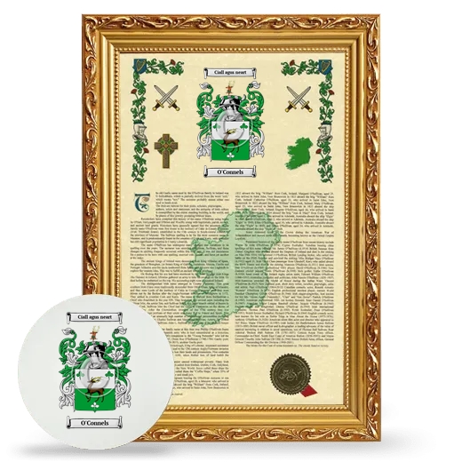 O'Connels Framed Armorial History and Mouse Pad - Gold