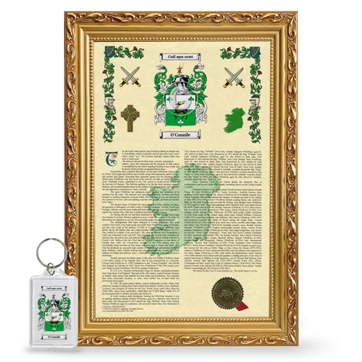 O'Connile Framed Armorial History and Keychain - Gold